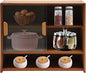 OUKANING 3 Tiers Small Bamboo Kitchen Pantry Sideboard with 2 Sliding Striped Glass Doors, Freestanding Kitchen Pantry Cabinet for Bottle, Dish, Bowl Console Dining Cupboard, Tea-Colored
