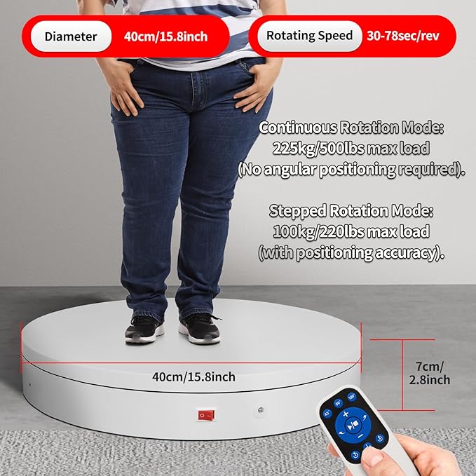 15.8In Remote Large Motorized electric turntable Rotating platform Photography Turntable Motorized lazy susan Base giratoria para for Photography,3D Scanner,Heavy duty display(Load Range:220~500lbs)