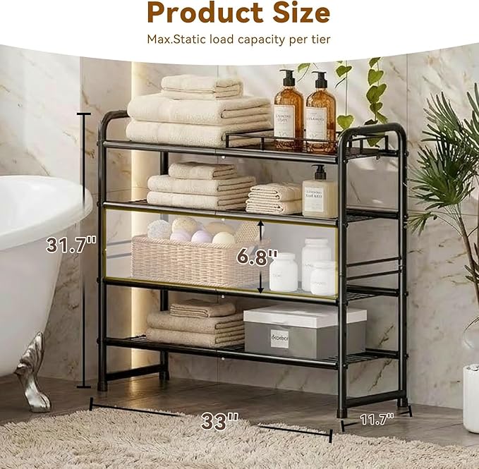 Standard Shoe Rack 4-Tier 32.5 Inches Wide, Free Standing Shoe Organizer for Indoor Outdoor | Adjustable Heavy-Duty Metal Shelf Ideal for Home Entryway Closet & Garage Balcony | Black