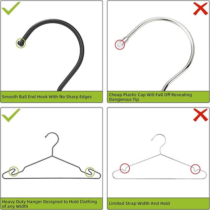 Standard Duty Metal Hangers with Unique Hook Design Durable & Sturdy Coat Hangers 3.2mm Thick Withstands 15lbs Weight Smooth Powder Coated Finish Compact Shirt Hangers - 40 Pack Black