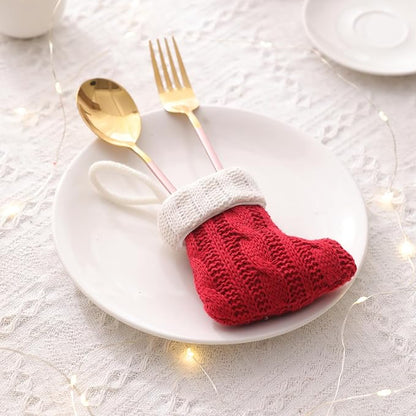 8Pcs Christmas Silverware Holders,Christmas Stockings Knife and Fork Bags Covers for Xmas Party Dinner Table Dinnerware Decoration Flatware Decor