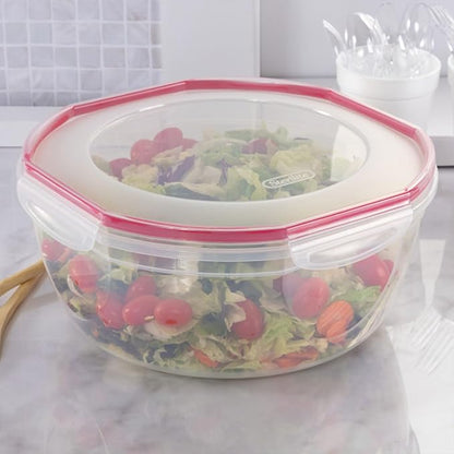 Sterilite Ultra-Seal 8.1 Qt Bowl, Large Airtight Food Storage Container, Latching Lid, Microwave and Dishwasher Safe, Clear With Red Gasket, 2-Pack