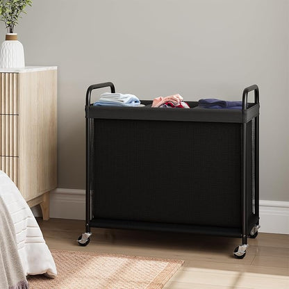 ELYKEN Laundry Hamper 3 Section, 120L Rolling Laundry Sorter with Removable Liner Bag, Laundry Basket with Wheels, Steel Frame with Metal Handle, Clothes Hamper Cart for Laundry Room & Bedroom
