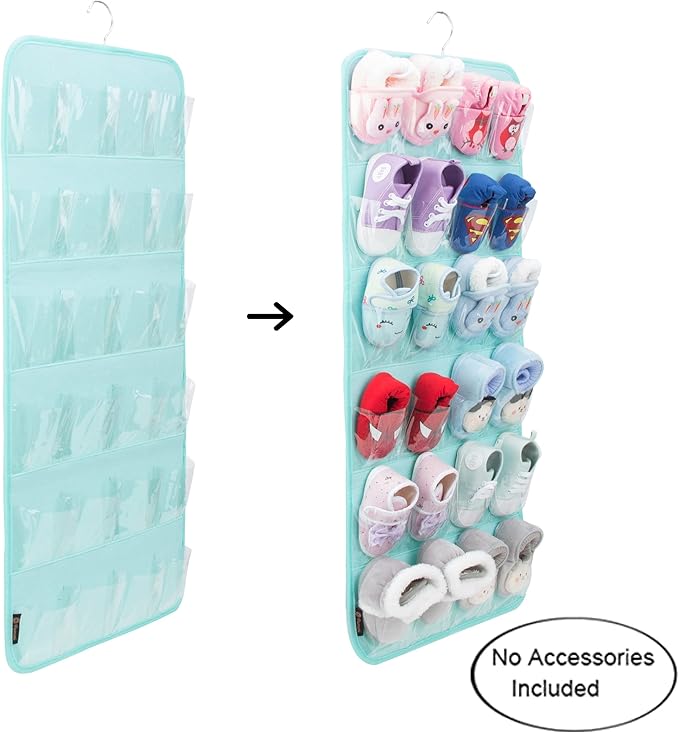 PACMAXI Over The Door Shoes Organizer for 12 Pairs of Baby Shoes Boys Girl, Hanging Baby Sole Shoe Organizer with Hanger (Felt Material-Mint Green)