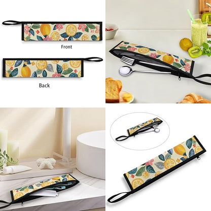 COEQINE Lemon Utensil Holder Large Capacity Portable Travel Case for Work Outdoor Reusable Portable Travel Tableware With Handles Work Travel Accessories,Pink Boho Floral Lemon