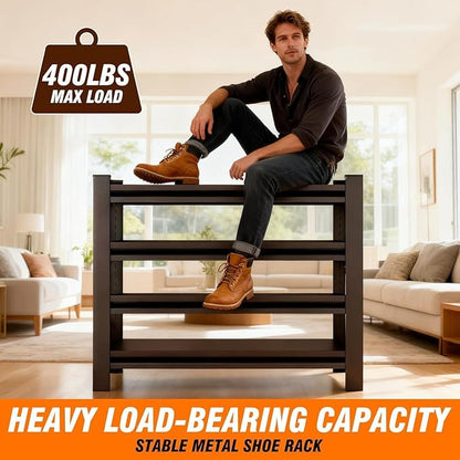 Shoe Rock for Closet,Shoe Rack for Entryway, Freestanding Garage Shoe Shelf, Metal Adjustable Shelves, Easy to Assemble, Suitable for Wardrobes, Entryways, Bedrooms, and Garages (54"H X 22"W X 11.8"D)