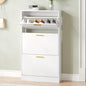 Shoe Cabinet Storage for Entryway, Shoe Cabinet with 3 Flip Drawers, White Modern Shoe Organizer Wood, Freestanding Small Thin Shoe Racks with Doors, White