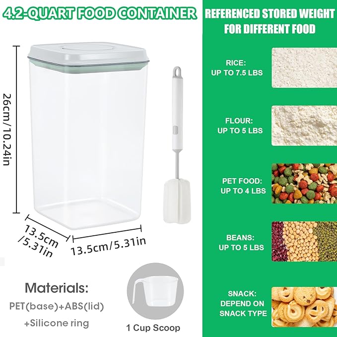 TBMAXS Airtight Flour Rice Storage Container with Pop-up Lid - 4.2 Qt Crystal-Clear Plastic Spaghetti Container, Tall and Slim Food Storage Bin Fit for Kitchen Pantry Organization