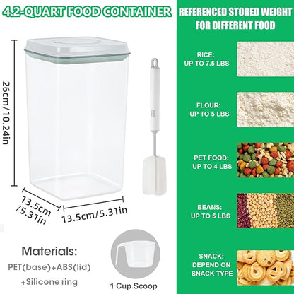 TBMAXS Airtight Flour Rice Storage Container with Pop-up Lid - 4.2 Qt Crystal-Clear Plastic Spaghetti Container, Tall and Slim Food Storage Bin Fit for Kitchen Pantry Organization