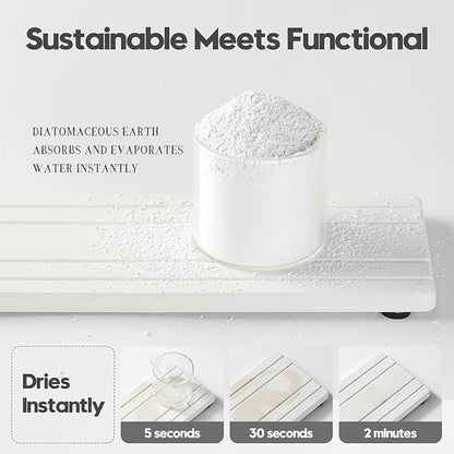 Razborci 2PCS Diatomite Quick Stone Drying Tray Mat for Bathroom & Kitchen Counter, Instant Dry Water Absorbent Drink Bar Coaster,Vanity Sink Caddy Organizer,Dish Soap Sponge Holder, White,9"x3.5"