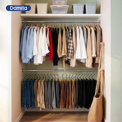 DAMITA Open Ended Pants Hangers - Non Slip Heavy Duty Metal Hangers 10 Pack - Space Saving Jeans Trousers Blanket Organizer for Closet - 7 lbs Load Capacity Rubber Coating Black