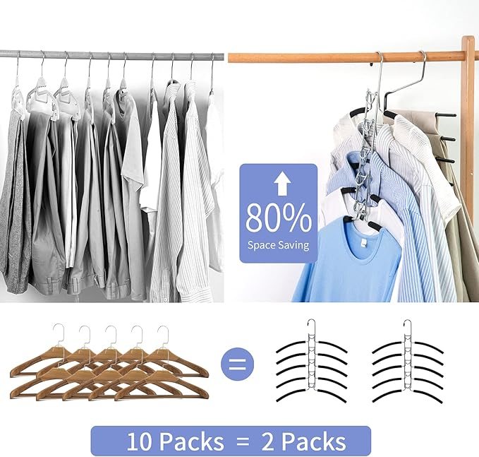Nature Smile No Shoulder Bump Multiple Sweater Coat Clothes Hangers,Multi Layers Space Saving T Shirt Blouse Rack(4 Pack Black Color)