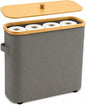 Premium Waterproof Toilet Paper Storage Box with Bamboo Lid - Fits 9 Mega Rolls, 900D Heavy-Duty Fabric Bathroom Organizer Bin with Elevated Base & Handles for Narrow Spaces (17.3"x 6.9"x 15.5")