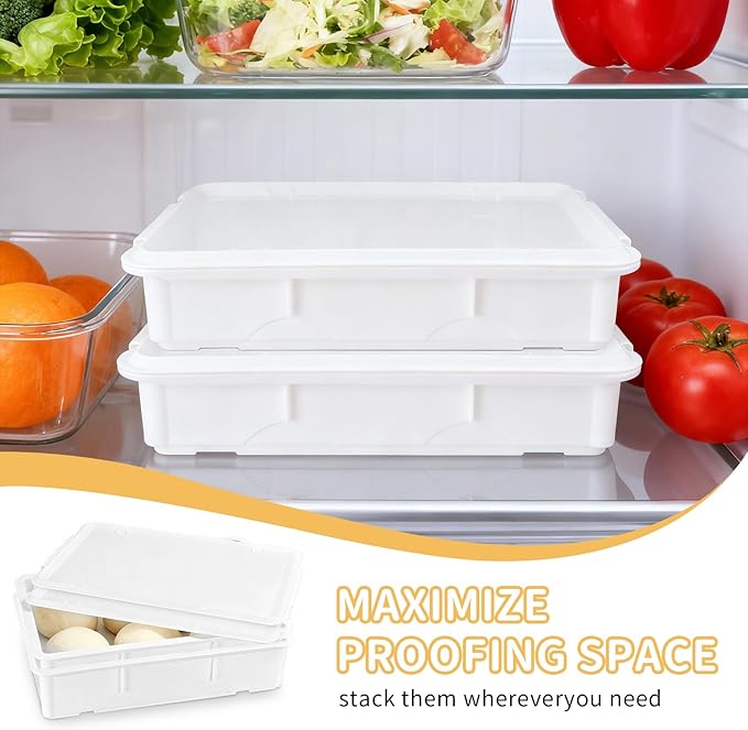 Pizza Dough Proofing Box - Stackable Commercial Quality Trays with Covers (17.7 x 12.6 Inches) - 2 Trays and 2 Covers Perfect as a Bread Proofing Box and Dough Container - Pizza Storage Container