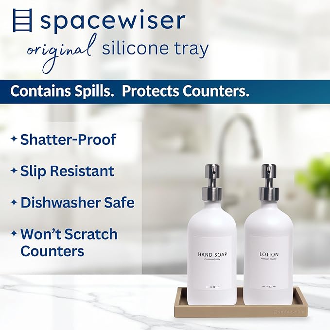 Spacewiser Countertop and Vanity Tray - Small 7.7” Silicone Tray for Soap Dispenser Bottles, Bathroom Trays, Kitchen Sink Trays, Sink Caddy Kitchen Sinks Organizer, Soap Dish & Sponge Holder Mat