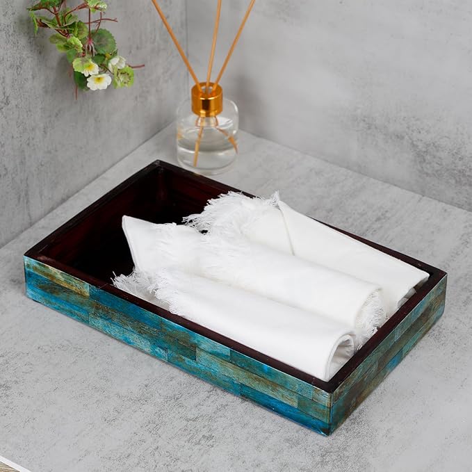 Handicrafts Home Small Bathroom Tray for Countertop, Bone Inlay Vanity Tray for Cosmetics, Guest Towel Holder, Decorative Serving Tray for Bathroom & Kitchen Counter Organizer, Vintage Decor - 10x6