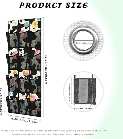 Hanging Storage Bag for Bathroom, Behind Door, Bedroom, Washing Table Storage, Space Saving Over The Door Storage Organizer with 2 Sticky Wall Hooks,Cow Flowers