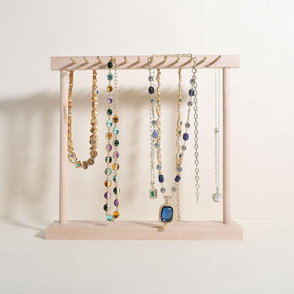 Medium necklace hanger shelf with 12 copper bars, Wooden jewelry storage organizer rack for hanger necklace bracelet, necklace display stand for boutique store【Maple】