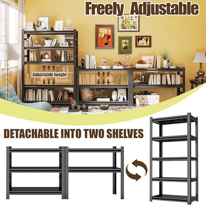 4Tier Garage Shelving Wood Storage Shelves 600 lb Load Capacity 54" H*16" W*16" D Metal Shelving Suitable for Garage Kitchen Pantry,Black