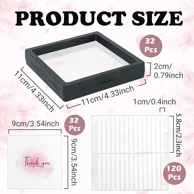 32 Pcs Press On Nail Packaging Box with 120 Pcs Adhesive Double Sided Tape, Black Artificial Nail Display Case, Earrings Storage Organizer, for Birthdays, Christmas Gift