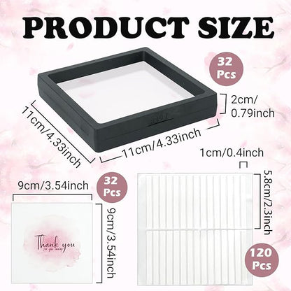 32 Pcs Press On Nail Packaging Box with 120 Pcs Adhesive Double Sided Tape, Black Artificial Nail Display Case, Earrings Storage Organizer, for Birthdays, Christmas Gift