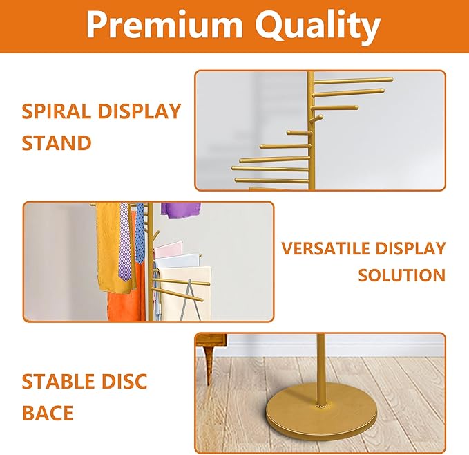Royxen Scarf Organizer 20 Tiers, Hijab Organizer 60" Height, Purse Holder, Scarf Display for Clothing Store, Home (Gold)