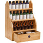Dicunoy Essential Oils Storage Case, 46 Slots Nail Polish Shelf Display Rack with Drawer, Bamboo 3 Tiers Essential Oil Organizer Holds 10/15/20/30ml Bottles for Home, Cosmetic Shelf, Fairs, Shop