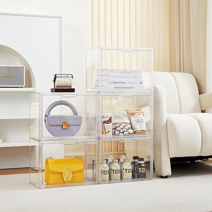 ZLLZUU Clear Storage Bins with Lids, 2 Pack Acrylic Display Case with Magnetic Door for Cosmetic Collectibles Large Figures Models, Stackable Acrylic Storage Box for Home Office Living Room Dorm
