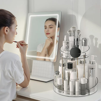 2 tier Makeup Organizer Countertop,360 Rotating Makeup Organizer for Skincare, Lipstick and Perfumes,Multi-function Cosmetic Display Cases for Vanity,Bathroom,Transparent