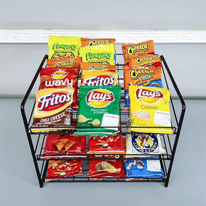 FixtureDisplays® Stackable Can Rack Organizer, Stackable Potato Chip Bag Storage Dispenser for Kitchen Cabinet or Pantry, Black 17.35" Wide x 12.8" Deep x 14" Tall 10145-2D