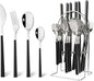 24piece Silverware Set with Hanging Holder, Stainless Steel Tableware Set With Cutlery Storage Rack, Decent Gift Box For Housewarming, Party, Dining - Black Silver, set of 6