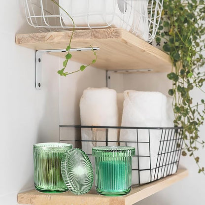2 Pack Glass Qtip Holder with Lid, Qtip Dispenser Bathroom Storage Jars- Glass Apothecary Jars for Cotton Ball, Swab, Pads, Floss Picks, Bathroom Accessories Organization and Vanity Organizer(Green)