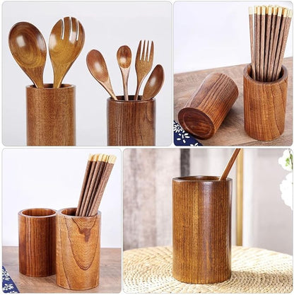 Cabilock Wooden Chopsticks Holder Utensil Organizer for Kitchen Countertop Storage - Multi-Functional Large Capacity Canister