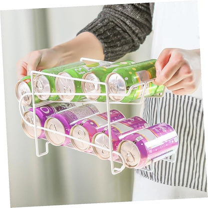 PRETYZOOM 1pc Automatic Beer Storage Rack for Refrigerator Creative Iron Can Organizer Automatic Coverage White for Kitchen Bar Office and Living Room