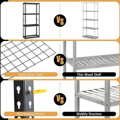 Goplus 4-Tier Metal Shelving Unit, 2 Pack Heavy Duty Wire Storage Rack with Anti-Slip Foot Pads, Height Adjustable Shelves for Warehouse, Kitchen, Living Room, Garage, 12" D x 27.5" W x 60" H