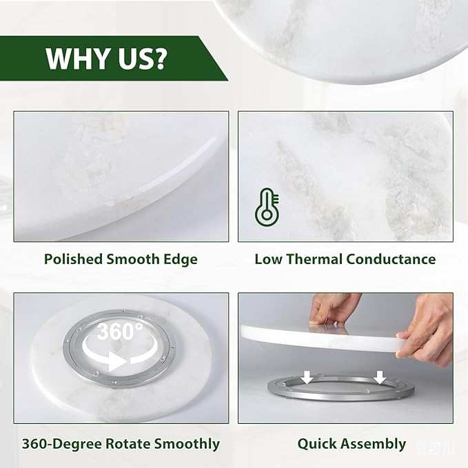 Marble Lazy Susan, 16 in Lazy Susan Turntable Organizer for Cabinet Pantry Kitchen Countertop Fridge Bathroom Makeup Vanity Countertop - White