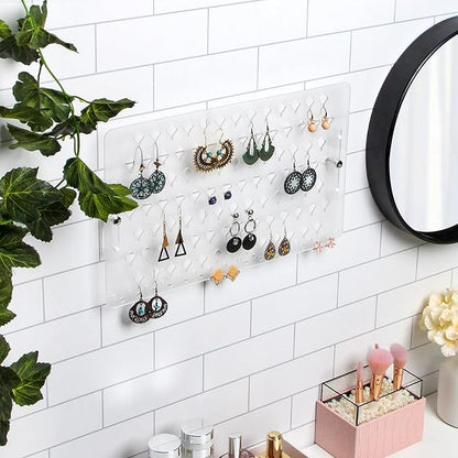 JACKCUBE DESIGN Wall Mount Earring Holder Organizer – Frosted Acrylic Jewelry Display Rack with 94 Holes (Frosted, 15.7 x 9.4 x 0.9 inches) - MK201B