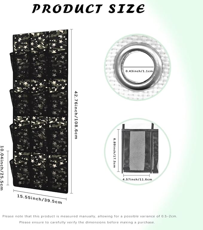 Camouflage Star Over the Door Shoe Organizer 12 Large Mesh Pockets Hanging Shoe Rack for Closet Foldable Shoe Organizer Door Hanger