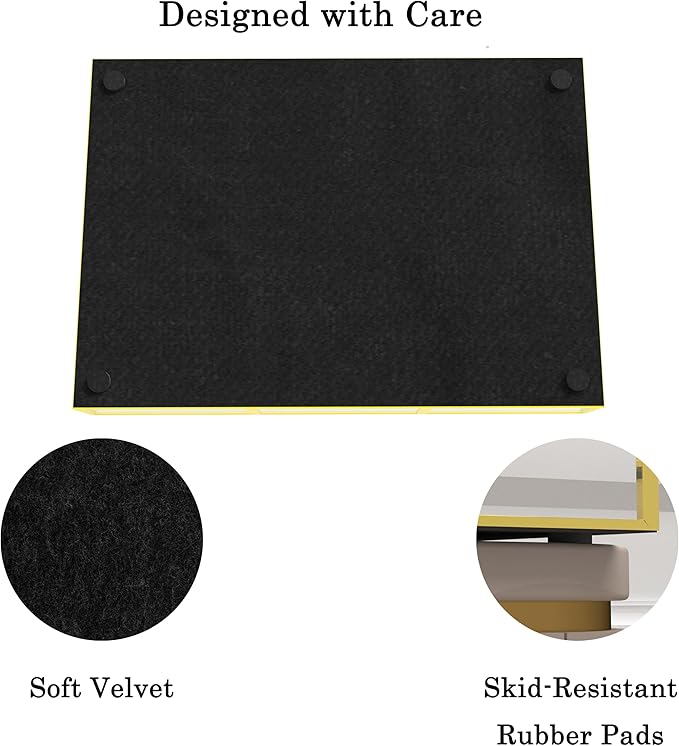 Perfume Tray Vanity Tray with Metal Frame, Gold Tray for Bathroom, Jewelry or Home Decoration 2 Pcs (L+S)