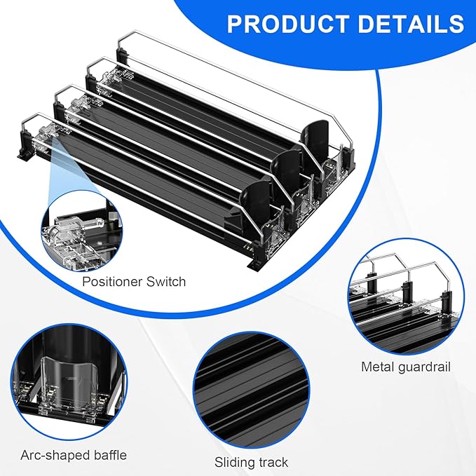 2024 Drink Organizer for Fridge, Upgrade Soda Can Dispenser for Refrigerator, Automatic Pusher Glide Fridge Can Organizer for Refrigerator, Fridge Soda Can Organizer (3 Rows Black)