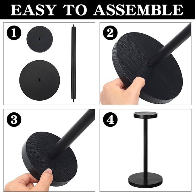 Chunful 2 Pieces Hat Display Stand Rustic Wood Hat Rack Holder Stand Vintage Wig Holder Jewelry Display Riser Helmet Organizer Storage for Home(Black)