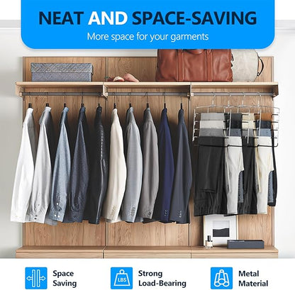 Pants Hangers 3 Pieces,5 Tier Closet Organizers and Storage Clothes Hanger,Hangers Space Saving with Swing Arm,Multiple Metal Hanger Clothes Organization for Pants Trousers Jeans Leggings Slacks