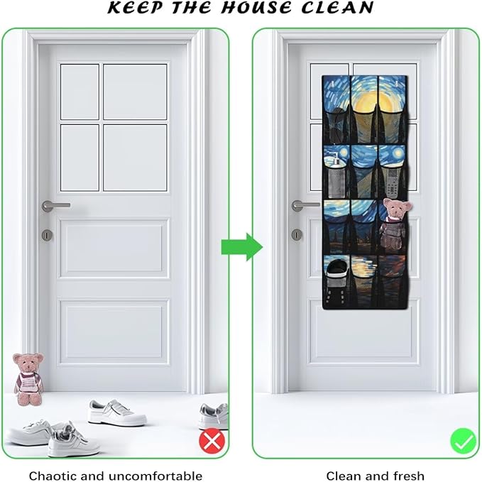 Generic Starry Night Over Door Storage Organizer Wear-Resistant Over The Door Storage Organizer Laundry Space Saving Hanging Closet Organizer for Small Apartments College Dorm