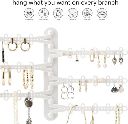 All Hung Up 6-Tier 6" Wall Jewelry Organizer, Command Strips included for Easy Hanging, 120 Hole Earring Organizer, Necklace Organizer, Bracelet Holder, Ring Holder, Rotating Branches (White 6-TIer)