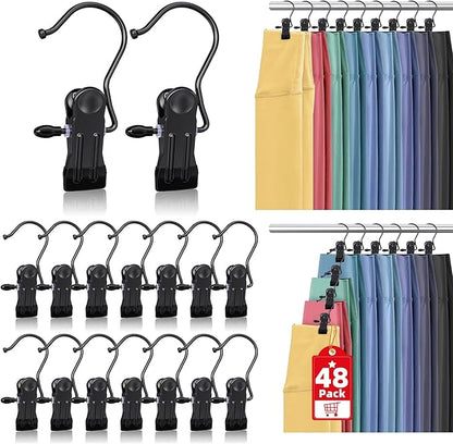 48 Pack Boot Hangers Clips for Closet, Laundry Hooks Hanging Clips Pants Hangers with Clips Legging Organizer Clothes Pins Hanger Clips for Closet Organizer Towel Socks Hats Jeans Home Travel Black