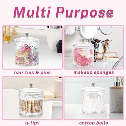2-Pack Scrunchies Holder, 20oz Qtip Holder, Plastic Bathroom Canisters, Elegant Vanity Storage Containers for Hair Accessories & Beauty Supplies