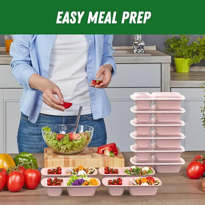Dealusy 50 Pack (100-Piece) 28 oz Meal Prep Containers Reusable with Lids 2-Compartment, Sturdy Leakproof Food Safe, Microwave Freezer Dishwasher Safe, To Go Take Out Plastic Food Storage, Pink