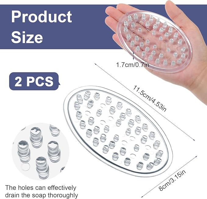 2 Pcs Plastic Soap Holder, Clear Soap Dish Bar Saver Tray with Holes Soaps, Self-Draining Soaps Dish Sponge Tray for Kitchen Bathroom Shower Counter