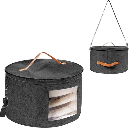 HEAVYWOOD Hat Box for Women Storage Travel Felt Hat Case for Wide-Brim Cowboy Hat Storage for Large Round Hat Carrier with Portable Handle Shoulder Strap (Dark Gray, Shoulder Stripe)