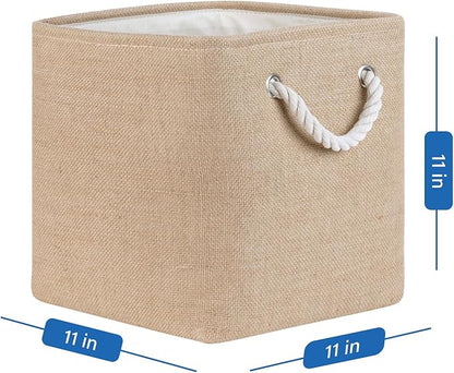 Temary Cube Storage Bins 11 Inch Fabric Storage Baskets 4 Pack Collapsible Storage Cubes Baskets for Gift Empty, Cube Organizer Bins Cloth Basket for Shelves (Linen Yellow)